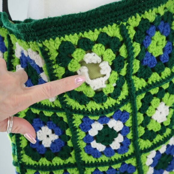 Crochet Granny Square Crossbody Bag Womens Green Retro Groovy Boho Festival - Picture 3 of 9